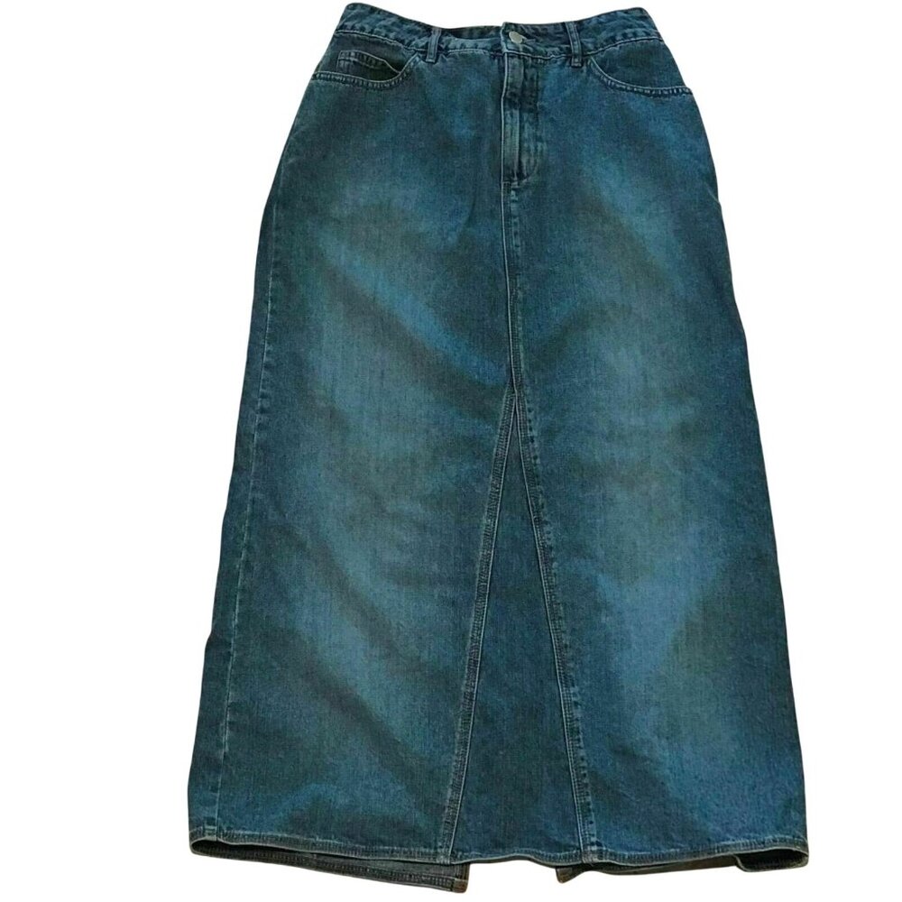 Vintage Women's Long Denim Skirt 6 XS S Modest‎ Hippie Boho Jean Skirt 28 x 36